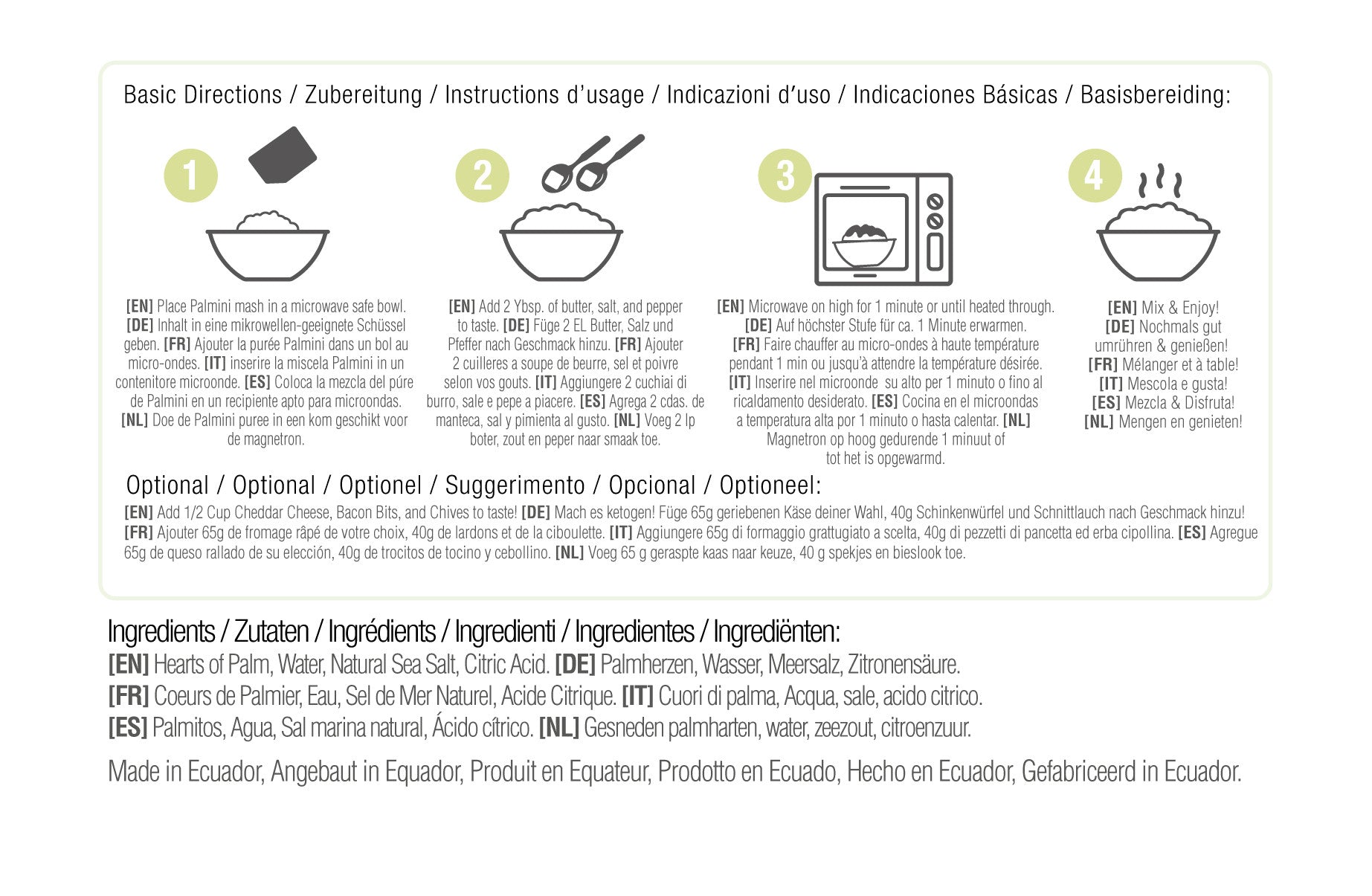Palmini - Purea al naturale - Carboidrati 4 g - Senza glutine - Confezione da 338 g