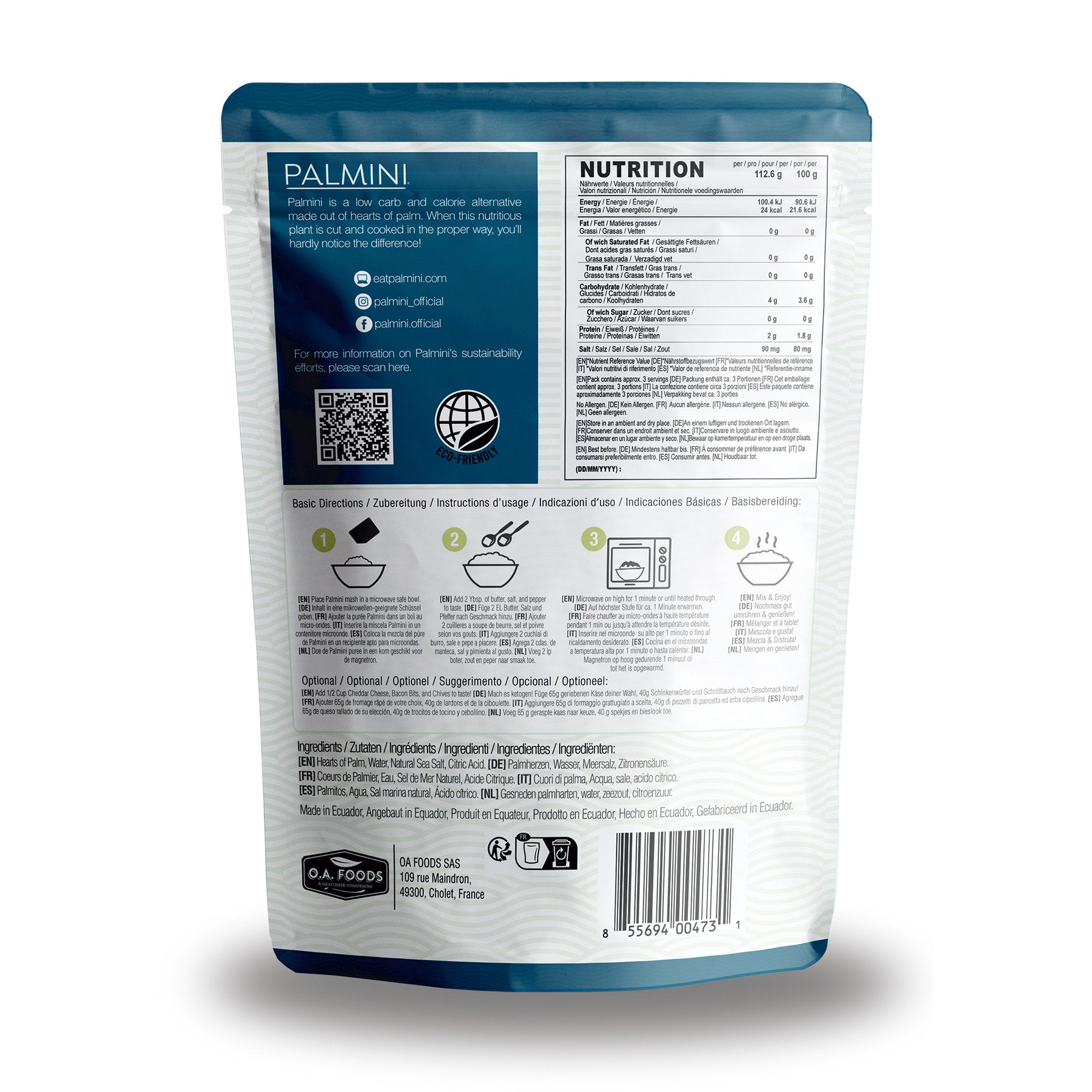 Palmini - Purea al naturale - Carboidrati 4 g - Senza glutine - Confezione da 338 g