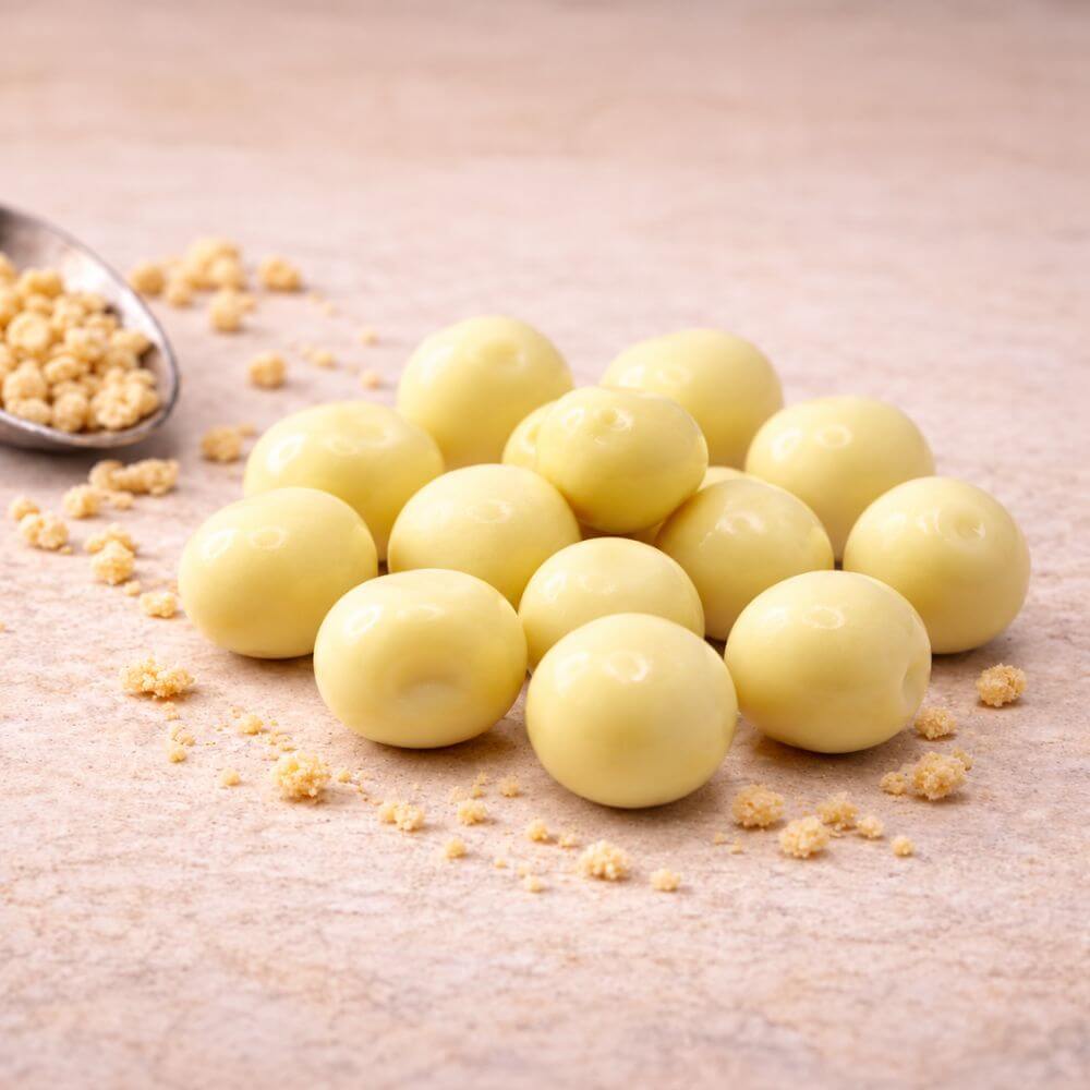 Palline proteiche di soia ricoperte di Cioccolato bianco