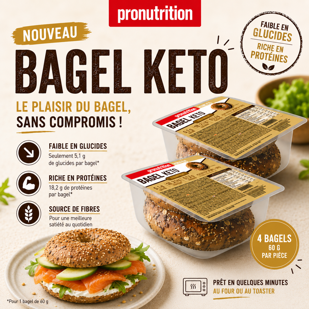 Bagel al sesamo 4 x 60 gr - Pronutrition
