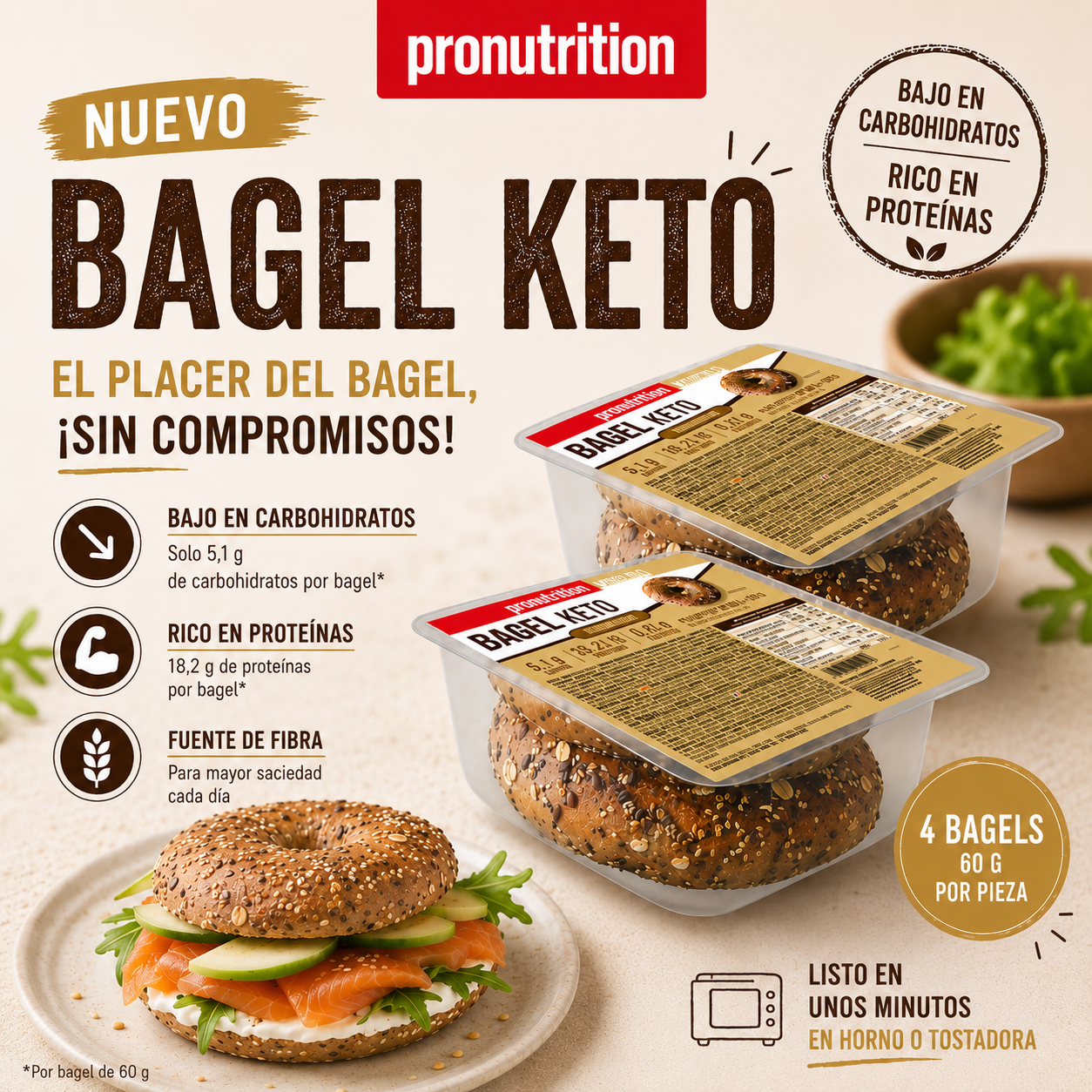 Bagel al sesamo 4 x 60 gr - Pronutrition