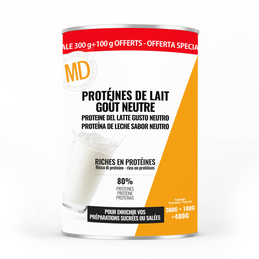 Proteine del latte in polvere gusto neutro - barattolo da 300g + 100g
