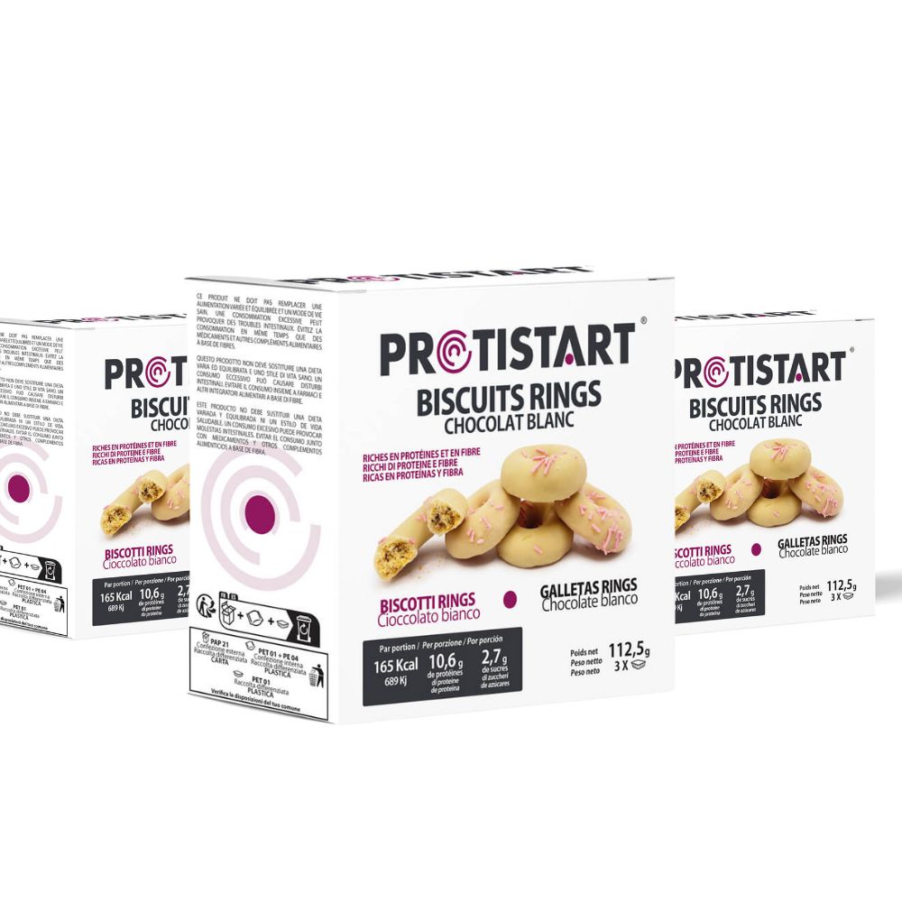 Set di 3 confezioni di Biscotti Proteici Anelli al Cioccolato Bianco - Protistart