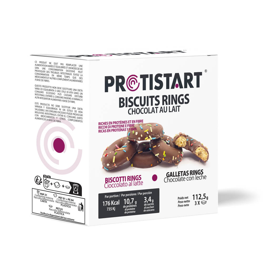 Set di 3 scatole di biscotti proteici ad anelli di cioccolato al latte - Protistart
