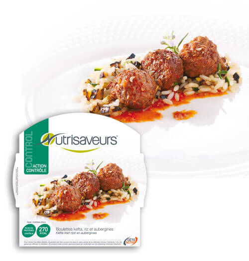 Piatto Proteico Polpette kefta, riso e melanzane Nutrisaveurs