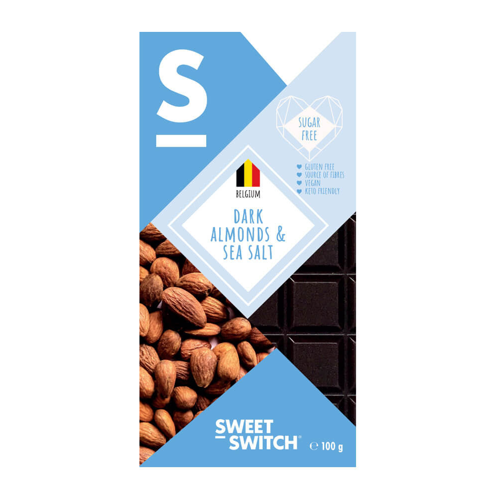 Tavoletta di cioccolato fondente Keto Sweet-Switch con mandorle e sale marino 100 g