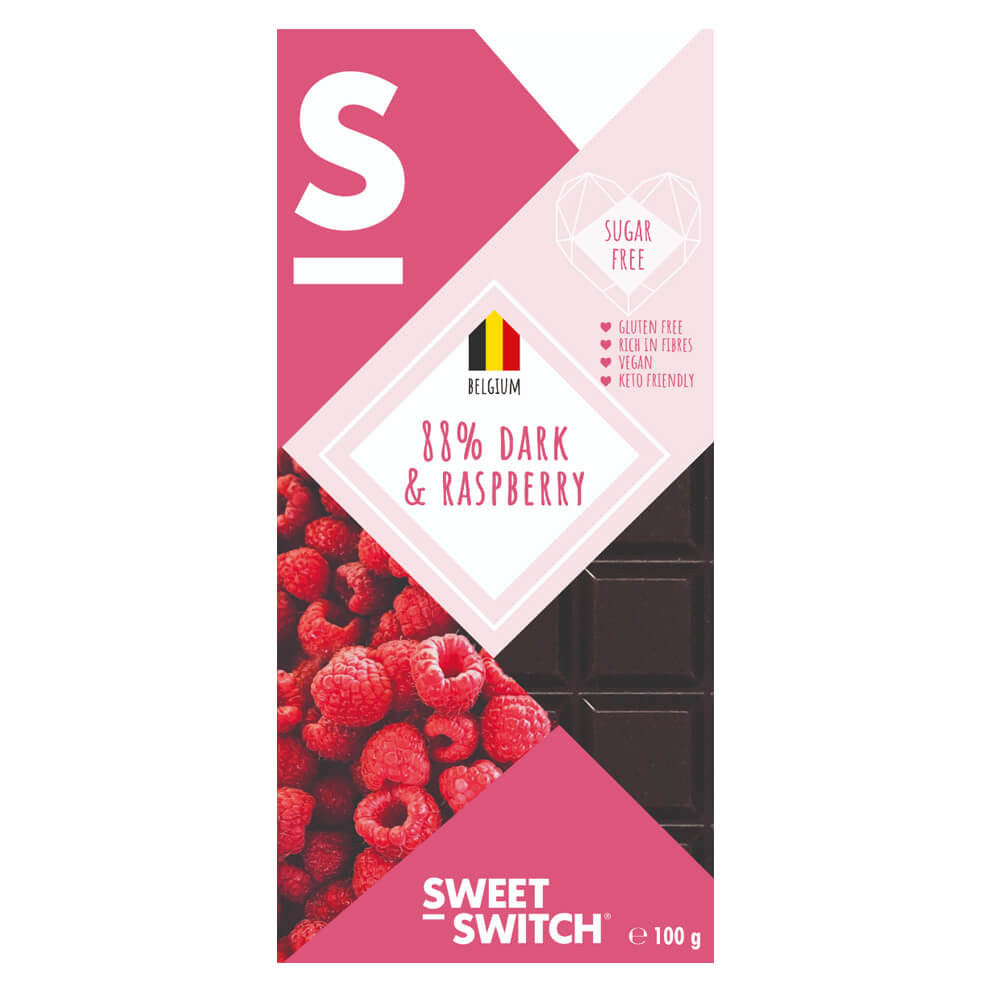 Tavoletta di Cioccolato fondente 88% e lampone Keto Sweet-Switch 100g